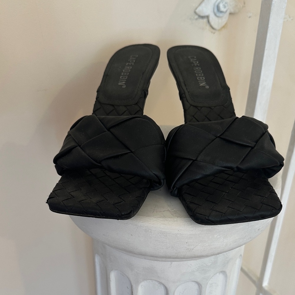 Zara Black Braided Slide Mules with Square Toe